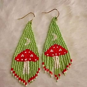 Mushroom Beaded Fringe Earrings